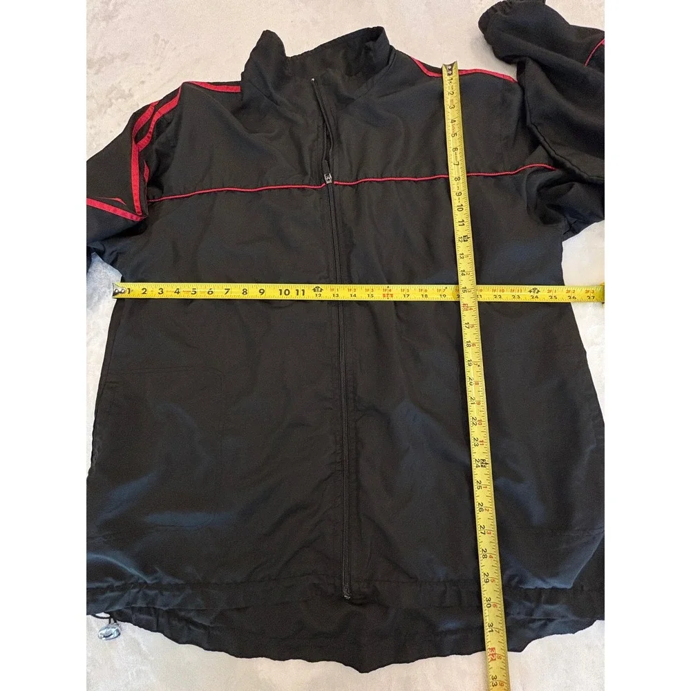 BCG Mens XL Black Red Stripe Full Zip Track Jacket Windbreaker Mesh Lined